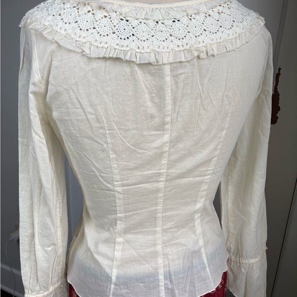 Vintage Late 90s/Y2K DKNY Jeans Cotton Crochet Peasant Blouse - Picture 9 of 15